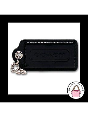 2.5" Large COACH Black Patent Leather Nickel Key Fob Bag Charm Keychain Hang Tag